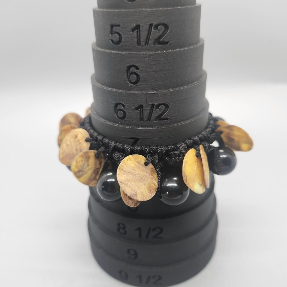 Macrame Beaded Bracelet Black Onyx Mother of Pearl Shell Adjustable Women's
